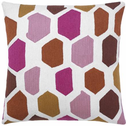 Judy Ross Textiles Hand-Embroidered Chain Stitch Quartz Throw Pillow cream/dusty pink/cerise/spice/amber/sierra